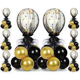 8 Set Table Centerpieces Balloons Stand Kit, 80 Pcs Latex Balloons And Table Stand Holder With Base Tulle For Wedding Birthday Baby Shower Party(Black, Gold)