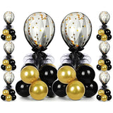 8 Set Table Centerpieces Balloons Stand Kit, 80 Pcs Latex Balloons And Table Stand Holder With Base Tulle For Wedding Birthday Baby Shower Party(Black, Gold)