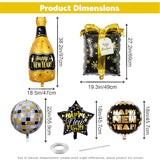 8Piece Happy New Year Balloons Set, Black Gold New Years Eve Party Supplies with 4D Dico Balloons, Gift Box, Stars and Champagne Bottle Foil Balloon for 2026 NYE Party Decorations