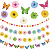 4Pcs Spring Banner Decorations Spring Butterfly Flowers Garland Kits Sun Flowers Hanging Swirl Birthday Party Supplies For Sum Easter Classroom Blackboard Indoor Outdoor Home Mantel Wedding Decor