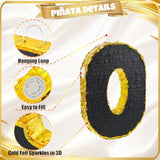 20 Inch Number 7 Piñata Gold Black With 30 Inch Piñata Stick Blindfold Confetti For Man Women Boys Girls Birthday Party Decorations, Anniversary Celebration, Fiesta