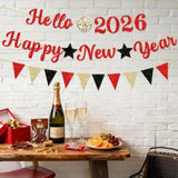 2026 New Year Banner Red Glitter Hello 2026 Party Decoration Backdrop