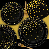 122-Piece New Year 2026 Dinnerware Set Gold Dot Plates Napkins Forks Tablecloth Serves 30