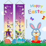 Happy Easter Door Banner He Is Risen Porch Sign Decoration Christian Wall Hanging Banner Jesus Cross Religious Spring Background Photo Prop Backdrop For Home Outdoor Indoor Party Supplies