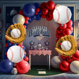 Baseball Birthday Party Decorations, Navy Blue Red Nude Balloon Arch With Baseball Glove Foil Balloons For Boys Girls Summer Birthdays Party Baseball Themed Party Decorations