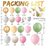 Sage Green And Pink Balloon Arch Kit With Shiny Gold Butterfly Stickers,177Pcs Pastel Green Blush Gold Balloon Garland For Spring Tea Party Decoration Wedding Bridal Baby Shower Fairy Balloon Arch