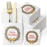 150 Pcs Christmas Disposable Cocktail Napkins With Flatware Pocket Set Merry Christmas Paper Napkins With Cutlery Holders For Xmas Party Silverware Supplies