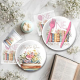 Storybook 1St Birthday Decorations Girl Tableware, Library Reading Book Club Theme First Birthday Party Supplies, Chapter One Paper Plate, Cup, Napkin, Disposable Cutlery, 24 Guests