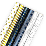 Hallmark Bulk Wrapping Paper Rolls for Birthday, Wedding, Graduation β Blue Metallic Gift Wrap Paper (Set of 6 Rolls: 180 Square Feet Total) Silver Stars, Gold Dots, Stripes, Navy