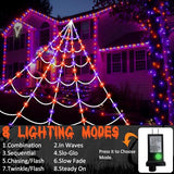 Halloween Spider Web Lights 150 LED Lighted Spider Web Giant 16.4 Ft Halloween Decorations Light up with 8 Lighting Modes Waterproof & Timer Outdoor Indoor Yard Haunted House Decor, Purple & Orange