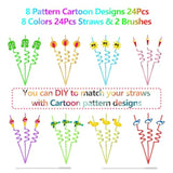 24Pcs Beach Drinking Straws Reusable For Kids Pool Theme Birthday Party Favors Supplies Decorations With 2 Pcs Cleaning Brushes (Beach)