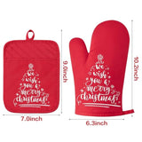 6Pcs Christmas Oven Mitts Pot Holders Baking Gift, We Wish You A Merry Christmas Resistant Hot Pad Machine Washable Gloves With Hanging Loop Pocket Potholder For Kitchen Cooking Grilling Red