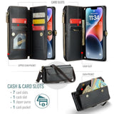 Wallet Case Compatible With Iphone 14 Rfid Blocking 7-Card Holder Soft Pu Leather Magnetic Snap Shoulder Strap Zipper Pocket Phone Case Fit For Iphone 14 For Women 6.1" - Black