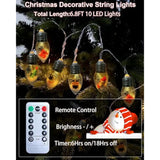 6.8Ft Vintage Christmas Lights-10 Led Snow Globe Bulb Lights With Tree Snow Cute Ornaments, Battery Powered Indoor Chris