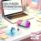 Wireless Mouse With Liquid Water Section & Floater Animal Portable Retro Silent Cute Aqua Mouse With Usb Receiver Lightweight 1000Dpi Optical Clear Water Mice For Laptop Pc Computer (Pink, Dolphin)