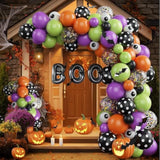 Halloween Balloon Arch Kit – Orange Purple Green Black with Bat & Confetti Balloons