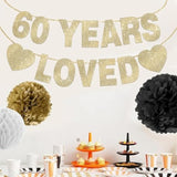 60 Years Loved Banner For 60Th Birthday Decorations For Men Women Pre-Strung 60Th Birthday Banner Party Decorations Gold Glitter