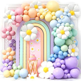 Pastel Daisy Balloon Arch Kit – Rainbow Floral Balloon Garland For Spring Birthday, Baby Shower & Garden Party Decorations – 100 Pcs Pastel Balloons Set