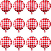 50 Pieces 18 Inches Checkerboard Balloons Aluminum Foil Balloons Party Decorations For Summer Picnic Bbq Party Decor Birthday Holiday Racing Themed Supplies(Red, White)