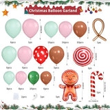 Gingerbread Balloon Arch Kit, 115 Pcs Pastel Pink Christmas Party Decorations with Pink Green and Red Latex Candy Cane Gingerbread Man Balloons Foil for Christmas Cookie Xmas New Year Party Supplies