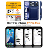 iPhone 17 Pro Max Rugged Silicone Case with Built-in RFID Blocking Card Holder and Camera Control Button, Blue