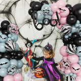 Halloween Balloon Arch Kit – Dusty Pink Blue with BOO Foil & Bat Decorations