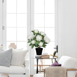 White Fake Peonies Artificial Flowers In Pot 16.9" Small Peonies Tree Indoor Outdoor Faux Plants & Flowers Peony Silk Flowers Potted Plant Artificial Peony Floral Arrangement Desk Home Decor