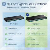 16-Port Gigabit Poe+ Switch, 16 X Gigabit Poe+ Ports, Up To 30W Per Port, 1U 19 Rackmount Brackets Included, Fanless, Protection, Black, Tpe-Tg161H