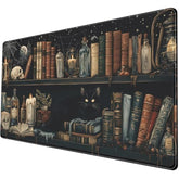 Mystic Grimoire Desk Mat - Black Cat On Bookshelf Large Mouse Pad- Gothic Library With Skull Bottles Extended Desk Pad- Dark Academia Starry Night Xl Mouse Pad For Gaming Study Work 31.5 * 15.7In