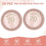 70Th Birthday Decorations, Rose Gold Birthday Party Supplies Include 20Pcs Plates 20Pcs Napkins Sweet Seventy Year Old Party Tableware For Girl Ladies Women