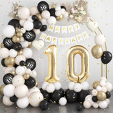 10th Birthday Black Gold Balloon Arch Kit with Number 10 & Banner
