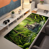 Cute Hippo Gaming Mouse Pad, Large Office Desktop Mousepad For Computer Laptop, Extended Work Desk Mat With Anti-Slip Base, Decorative Desk Pad 31.5×11.8 In (Hippo Family In Jungle)