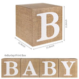 Baby Boxes With Letters For Baby Shower, 4Pcs Rustic Farmhouse Style Boho Balloon Boxes With Burlap Grain For Birthday Gender Reveal Decoration Backdrop Photo Props