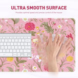 Desk Mat For Keyboard And Mouse, Xxl Large Mouse Pad For Desk, Cute Desk Pad Mat, Computer Desk Mat With Stitched Edges, Non-Slip Mouse Pad For Office, Gaming, Pink Floral Plant