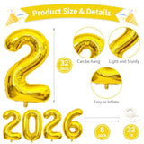 32 Inch Gold 2026 Foil Balloon Numbers Happy New Year Party Decor