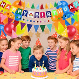 Pre-Strung Felt Happy Birthday Banner, Rainbow Theme Birthday Party Decoration Kit, Felt Pennant Banner Flag, Pompom Garland, Wool Tassel Garland, Red, Yellow, Blue And Orange Balloons,Reusable