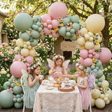 156Pcs Tea Party Balloon Arch Garland Kit With Pastel Green Yellow Pink Balloons For Baby Shower Decorations, Bridal Shower, Spring Garland, Garden Theme Party Supplies