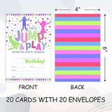 20 Bounce House Birthday Invites - Gymnastics Party Fill-In Invites - Jump & Play Theme With Rainbow Trampoline Design - Gymnastics Birthday Party Decoration-A018