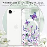 Floral Pattern Clear Shockproof Case for iPhone 16e/17e 6.1" - Compatible with MagSafe, Slim Phone Cover for Women, Girls, Butterfly Flower Design, Hard PC Back, Soft TPU Edge, Magnetic Case