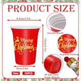 50Pcs Merry Christmas Plastic Cups 16Oz Red Gold Snowflake Deer Design Disposable Cups Decorative Xmas Party Cups For Hot Cold Drinks Coffee Juice Beer Candy Snacks