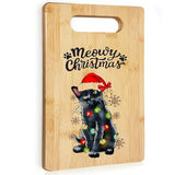 Black Cat Meowy Cutting Board - Merry Christmas Bamboo For Kitchen