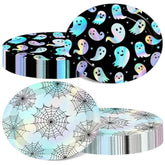 Halloween Plates 50pcs Iridescent Black Silver Ghost Spider Web Party Supplies Decorations