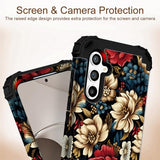 for Galaxy S24 Plus Case,3 in 1 Floral Pattern Heavy Duty Shockproof Soft Silicone Rubber Bumper+Hard Plastic Hybrid Protective Cover for