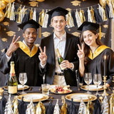 Black Gold Graduation Party Decorations, 15Pcs Black Gold Tissue Paper Tassel Garland For Birthday, Wedding, Bridal Shower, Bachelorette Party, 2026 New Year'S Eve Party Supplies