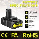2Pack Replacement For Ryobi 18V Battery 3.5Ah + 2-Port P117 Ryobi Battery Charger For Ryobi One+ P108 P107 P105 P104 P103 P102