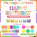 43 Pieces Cartoon Doll Cat Birthday Party Banner And Hanging Swirl Party Decorations Happy Pet Banner For Themed Birthday Decor