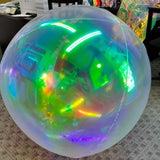 3Pcs 32 Inch Iridescent 4D Round Ball Balloons For Spring/Holographic Balloons/Star Clear Foil Decorative Folding Rainbow/Under The Sea Mermaid Groovy Party Decoration
