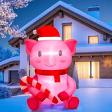 3.3Ft Christmas Inflatable Pig Pig With Santa Hat & Candy Cane Christmas Inflatable Led Lighted Blown Outdoor Pig Decor