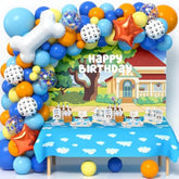 118 Pcs Dog Blue Party Decorations – Paw Balloon Garland, Backdrop & Tablecloth