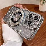Magnetic Kickstand Case For Iphone 16 Pro Max With Glitter Lens Protector, Compatible With Magsafe, Luxury Bling Diamond Cover Glitter Rhinestone Phone Case Women (Silver, For Iphone 16 Pro Max 6.9")